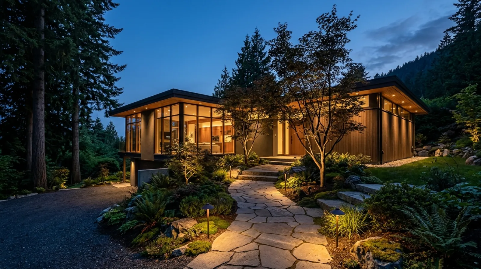 Landscape and exterior lighting design for a Burnaby custom home