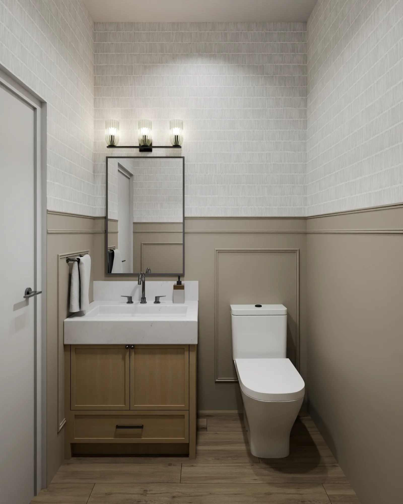 Even the powder room gets its moment — the kind of quiet detail that tells you this home was custom-built.