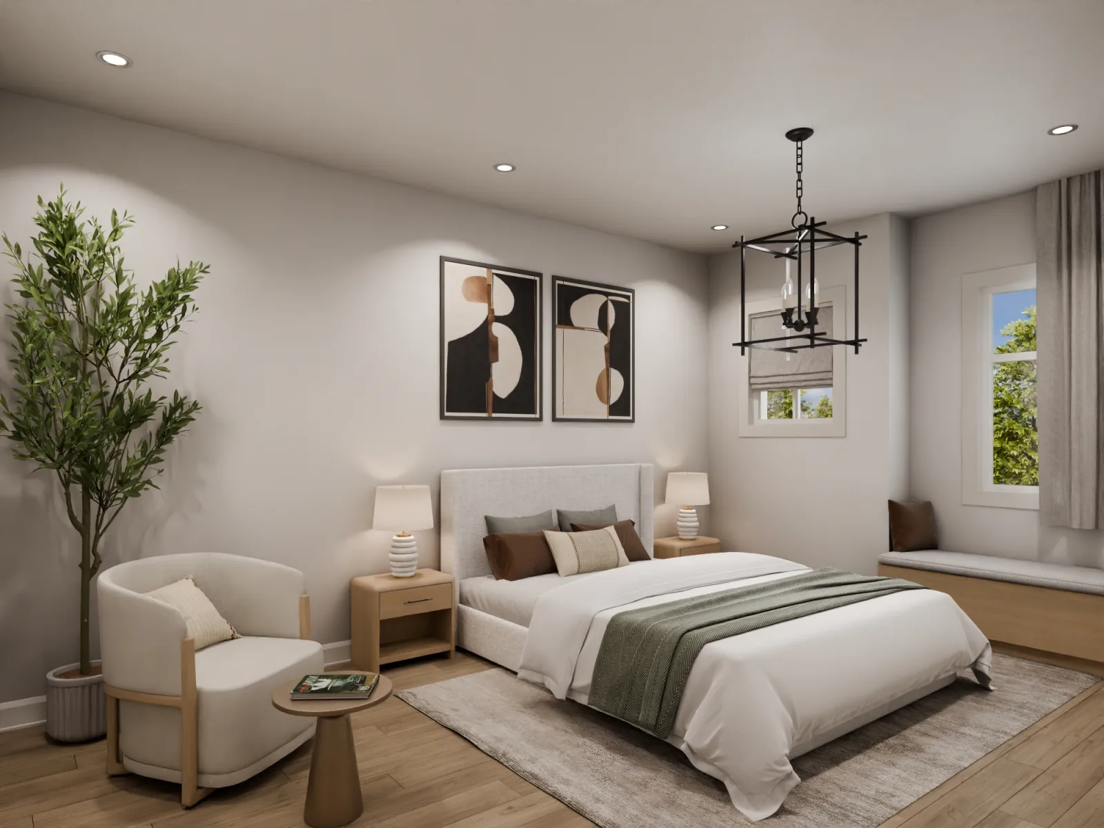 The primary bedroom keeps the world out — a calm, full-size retreat with its own ensuite, no strata and no monthly fees, just quiet.
